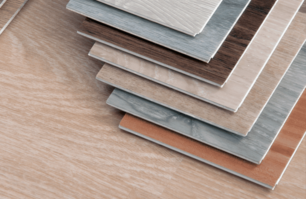 vinyl planks with different designs stacked